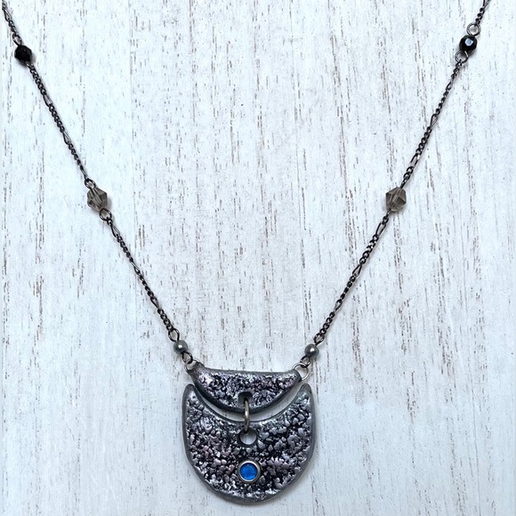 Necklace -Polymer clay Pendant on a Crystal Beaded Chain Accented - Picture 2 of 5